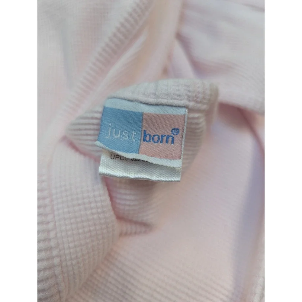 Just Born Pink thermal baby receiving blanket waffle weave teddy bear blocks